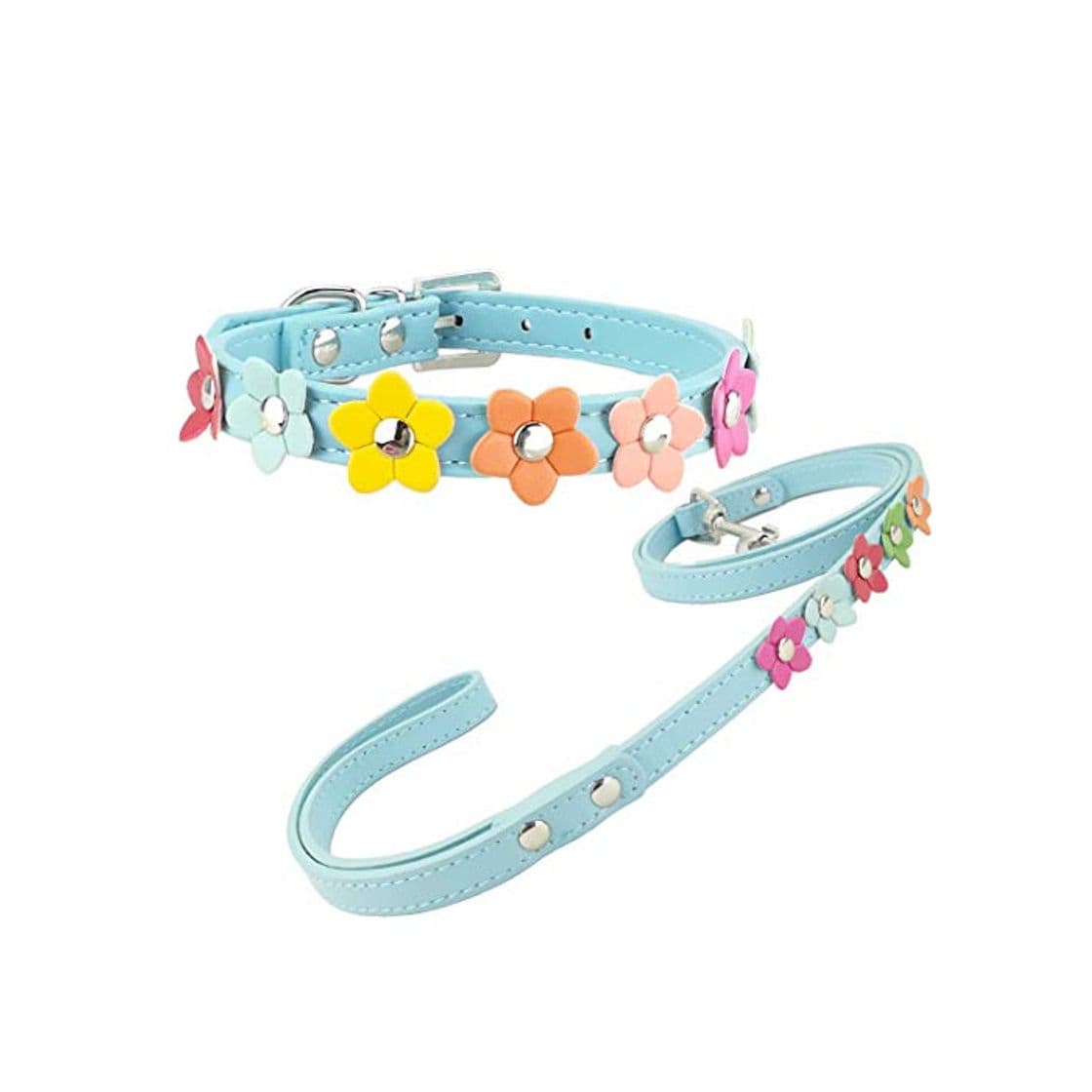 Producto Newtensina Elegante Collar de Perro y Correa Set Collar de Perro niña Flores Correas para Collares de Perrito para Perros pequeños con Flores