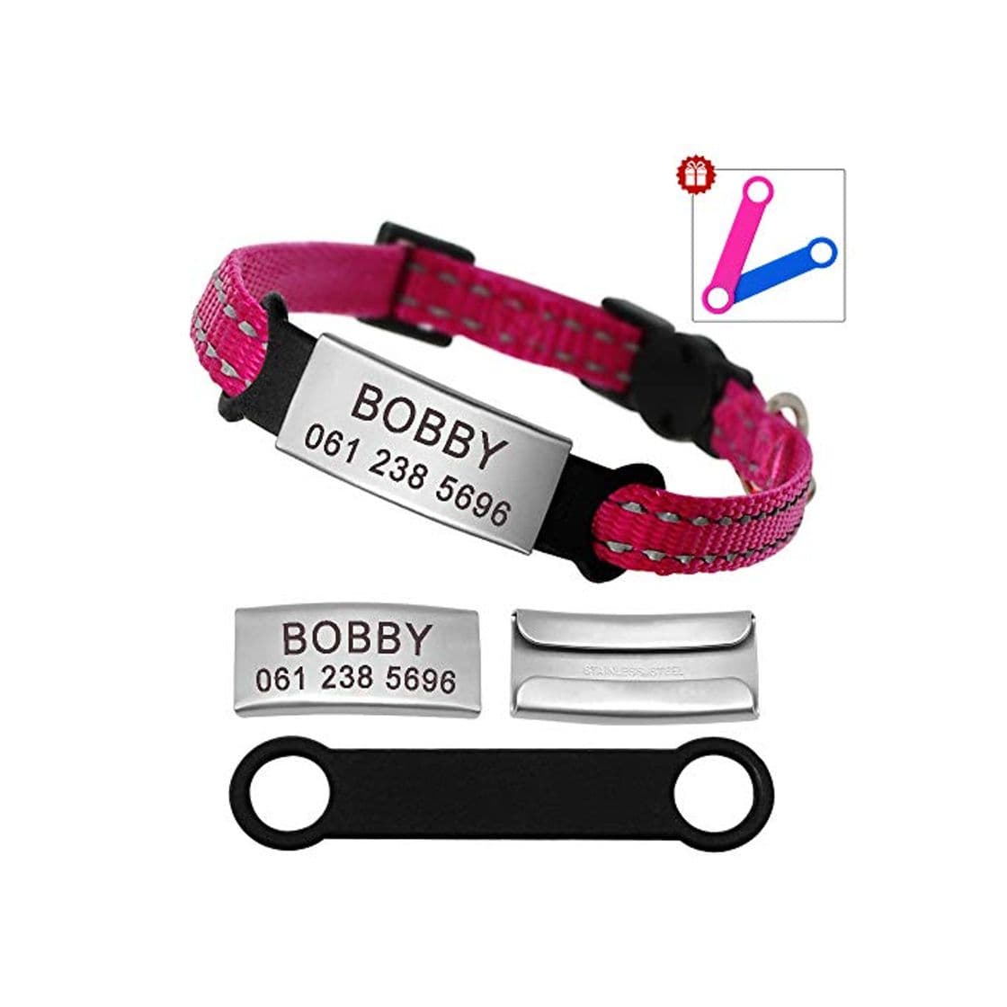 Producto Didog - Collar para gatos con placa de acero inoxidable personalizable