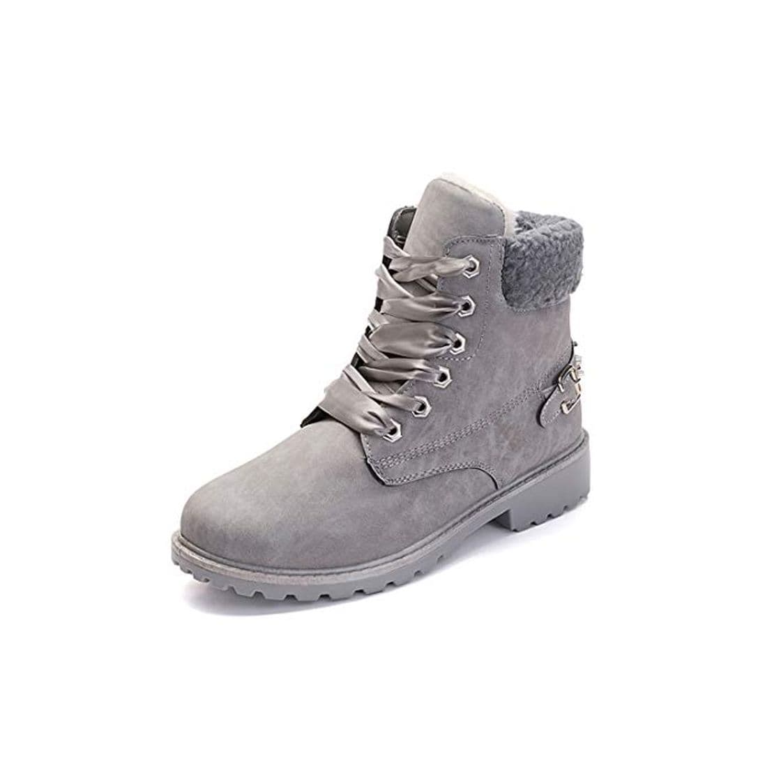 Product Botas Nieve Mujer Otoño Invierno Calentar Piel Forro Botines Retro Snow Boots Cordones Zapatillas Planas Gris 40