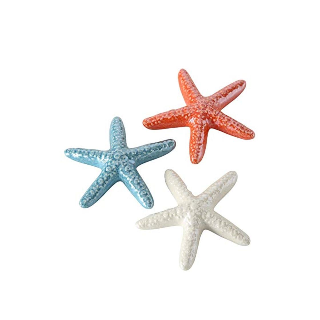 Product CasaJame Hogar Decoración Accesorios Adornos Esculturas Juego de 3 Estrellas de Mar Porcelana Blanco Rosa Azul Ø 11 cm