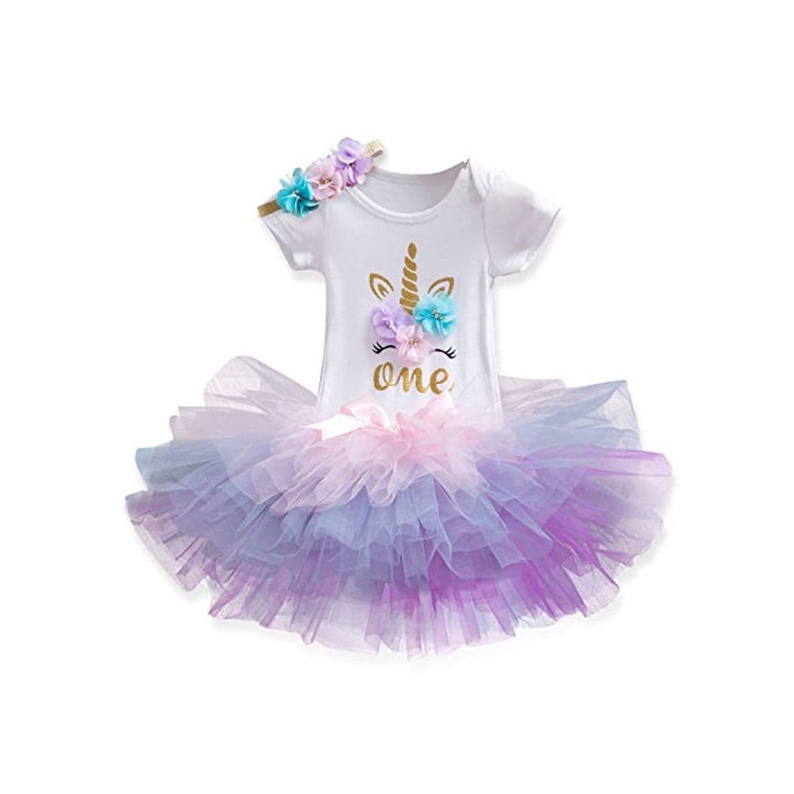 Product TTYAOVO Bebé Niña 1er cumpleaños 3pcs Conjuntos con Diadema de Unicornio y