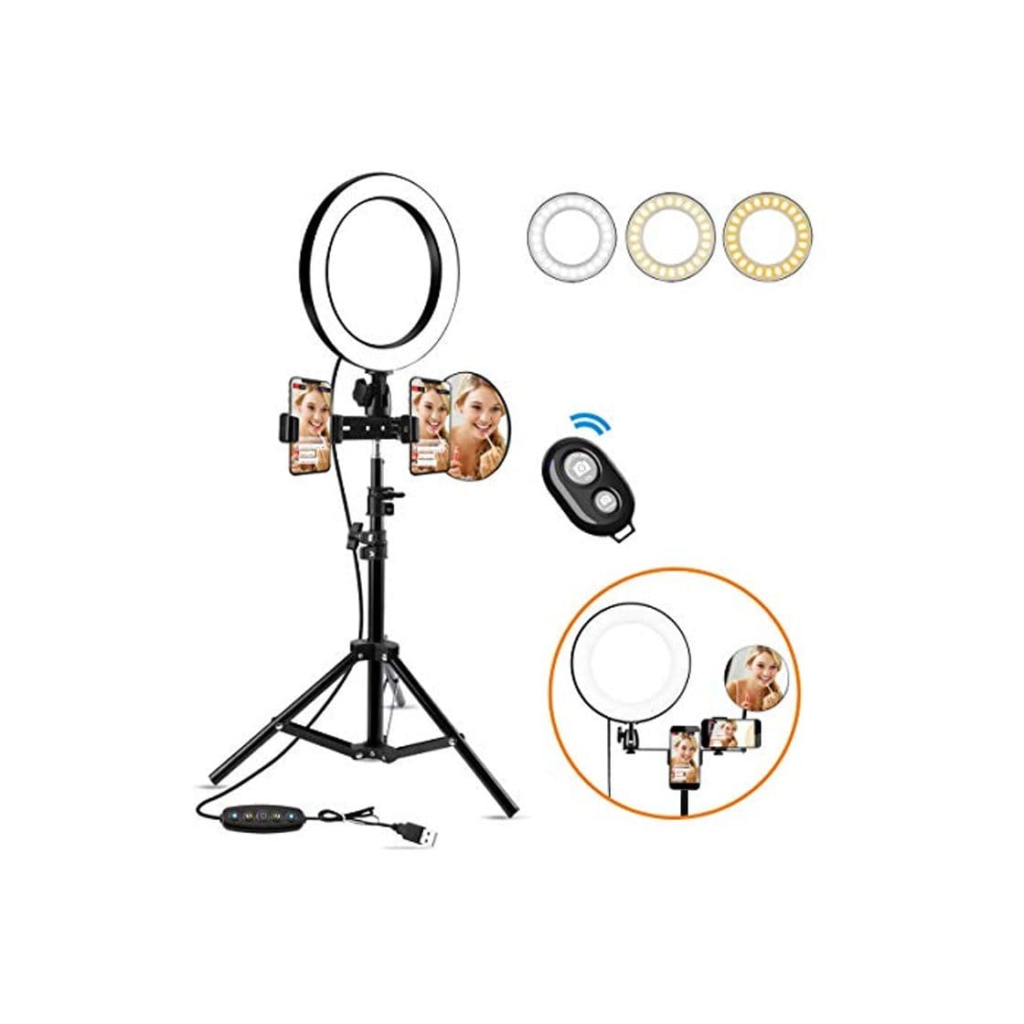 Electronic Anillo de Luz led,10" Ring Light 3200-6500K Temperatura de Color, Brillo Regulable