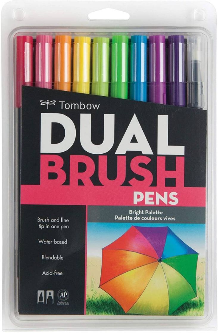 Moda Tombow Dual Brush Pen Art Markers, Bright, 10-Pack