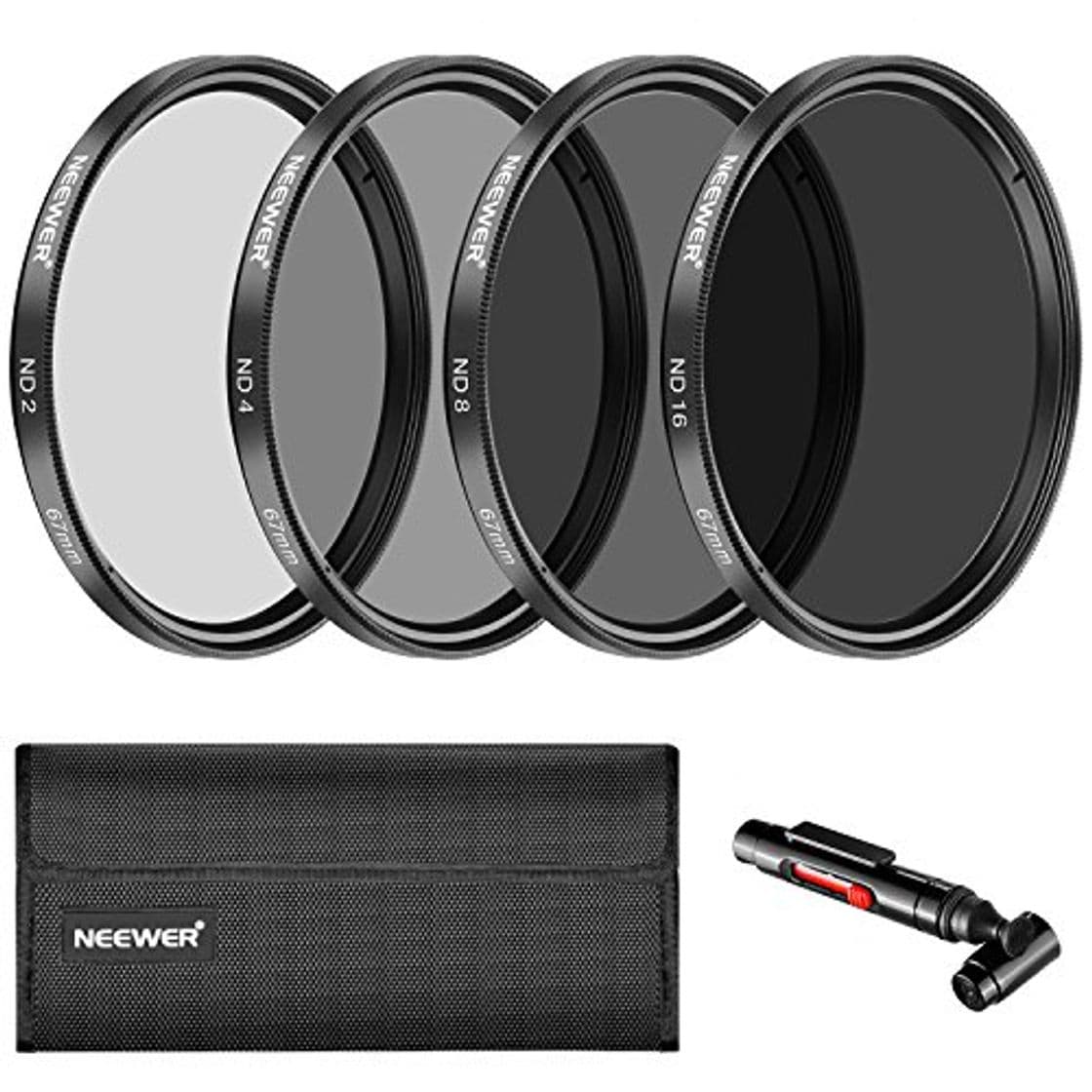 Producto Neewer 67MM Filtro Densidad Neutra ND2 ND4 ND8 ND16 y Kit Accesorios