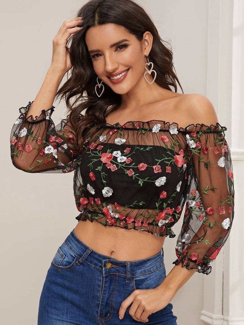 Fashion Top con bordado de flores 