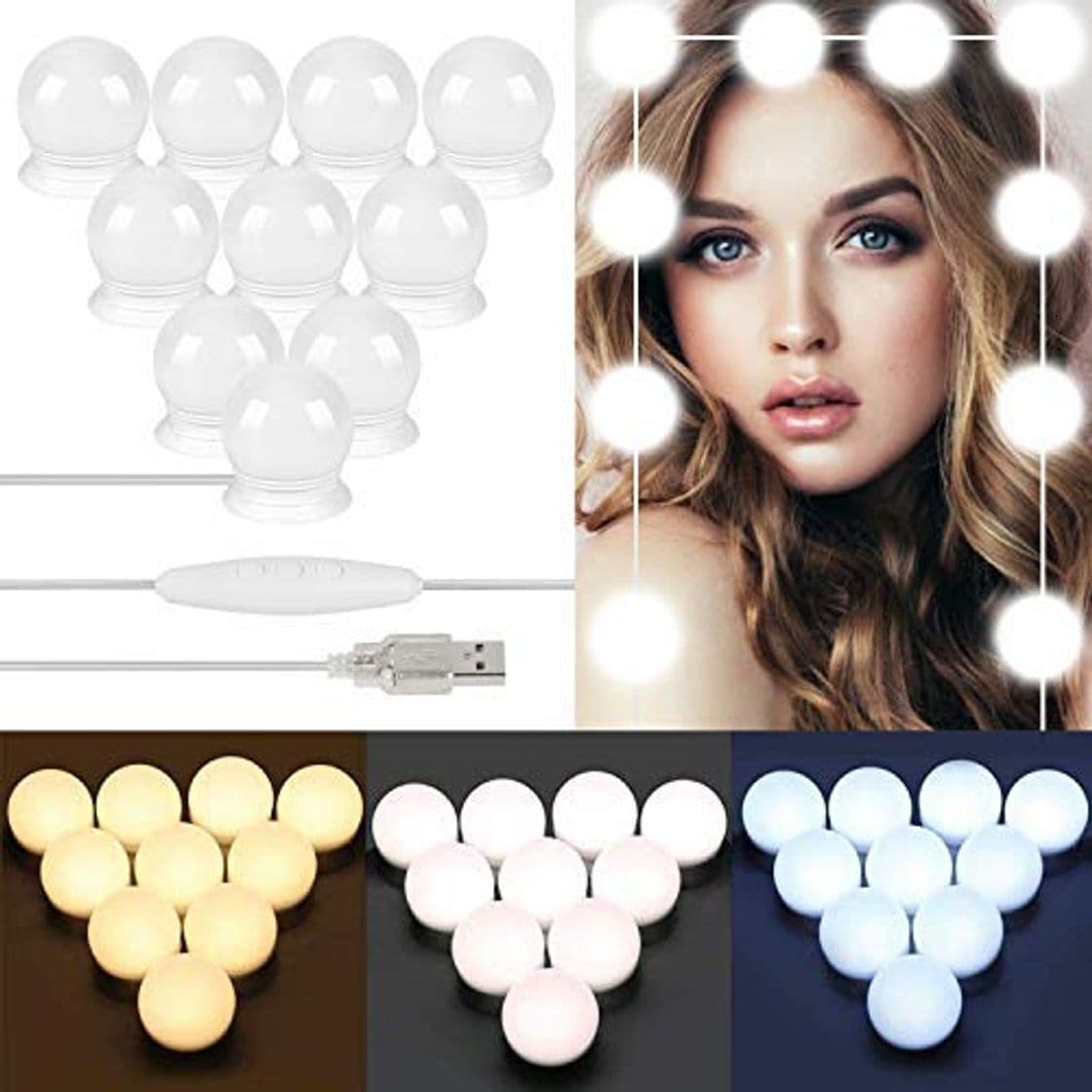 Producto LONK Luces para Espejo Maquillaje 10 Bombillas LED 3000K