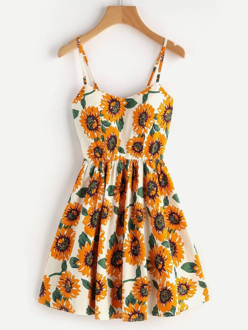 Product Vestido de tirantes línea A con estampado de girasol 