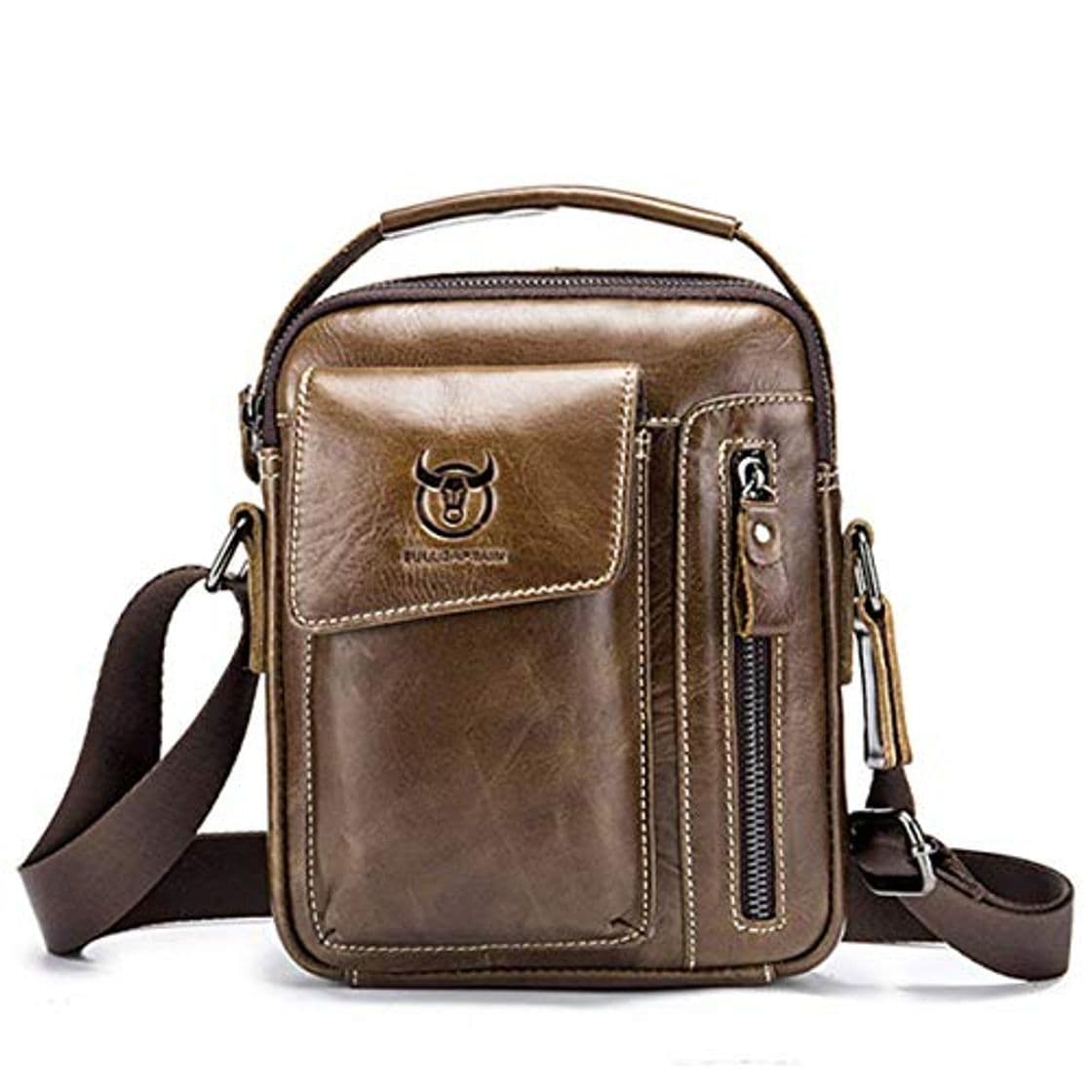 Moda BULLCAPTAIN Bolso Para Hombre Piel Bolso Mensajero Pequeño Bolsa de Cuero Hombre Riñonera Bolso bandolera Bolsa de Hombro Estilo Vintage bolsa Cruzada Cuerpo Bolsa de Cinturón