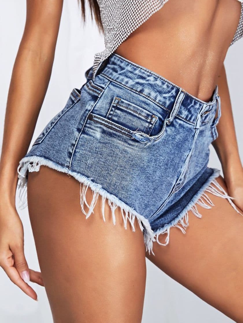 Moda Shorts denim bajo crudo