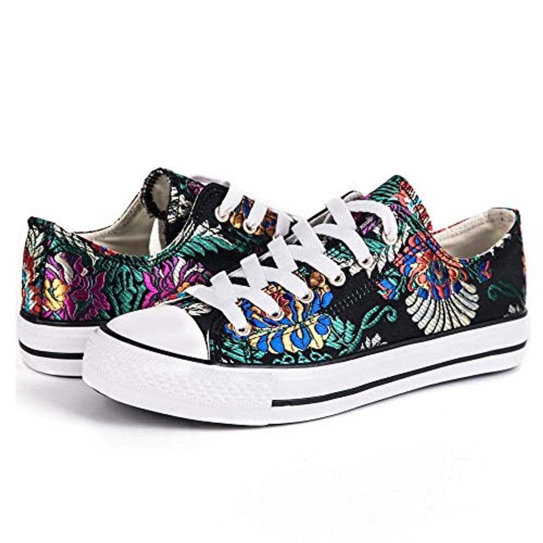 Place Hotroad Mujer Bordado Canvas Calzado Mujer Deportiva Casual Bajos Zapatillas Flores Zapatillas