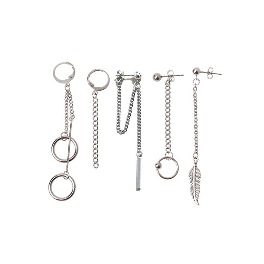 Fashion ZOUCY 5Pieces Titanium Steel KPOP Boy Album Tassel Chain Drop Earrings Kit Korean Jewelry