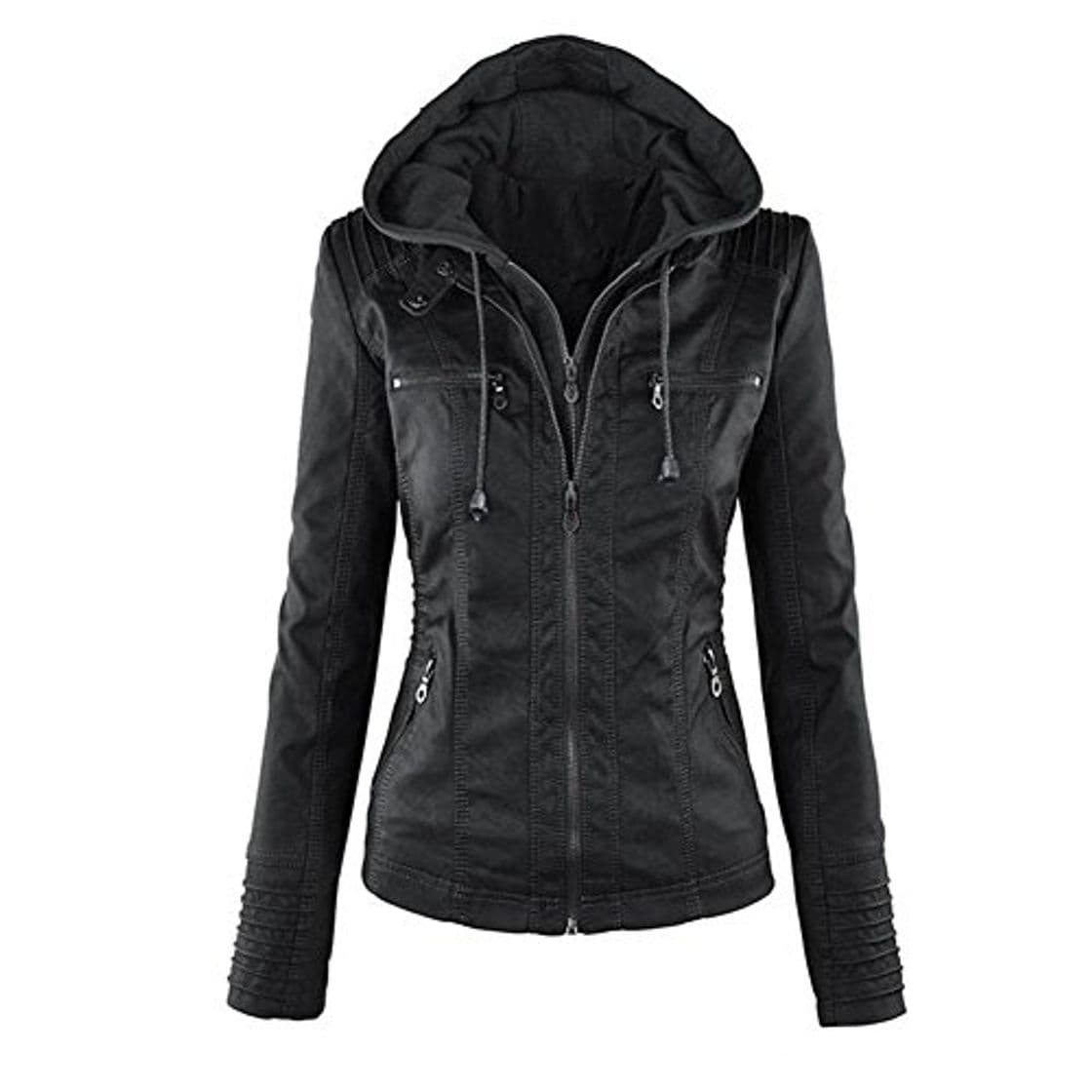 Product Minetom Mujer Invierno Cremallera Jackets Chaquetas Deportiva Cuero Moto Cazadoras Imitacion Piel Biker Abrigos Con Capucha Negro ES 40