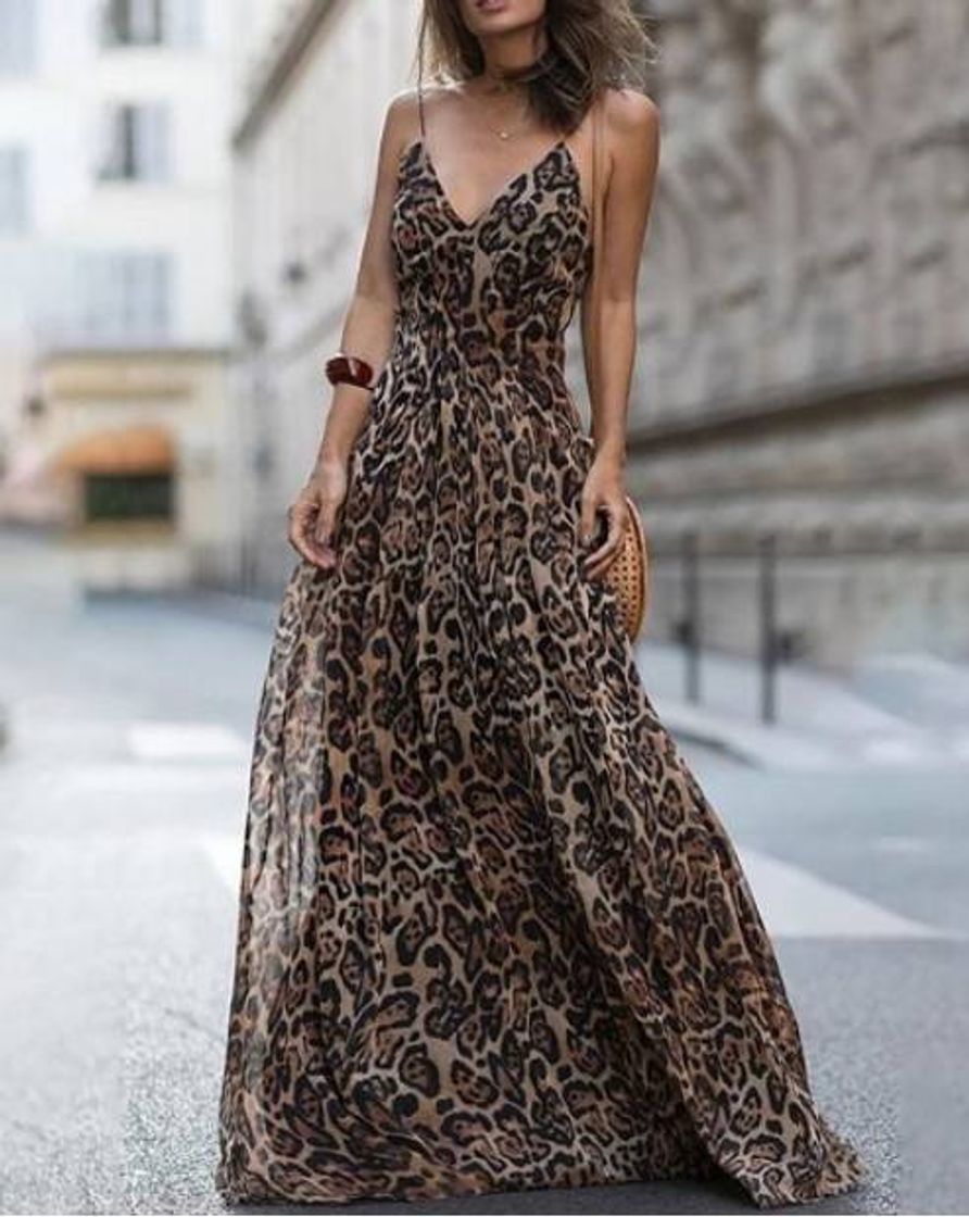 Producto Vestido largo con estampado de leopardo