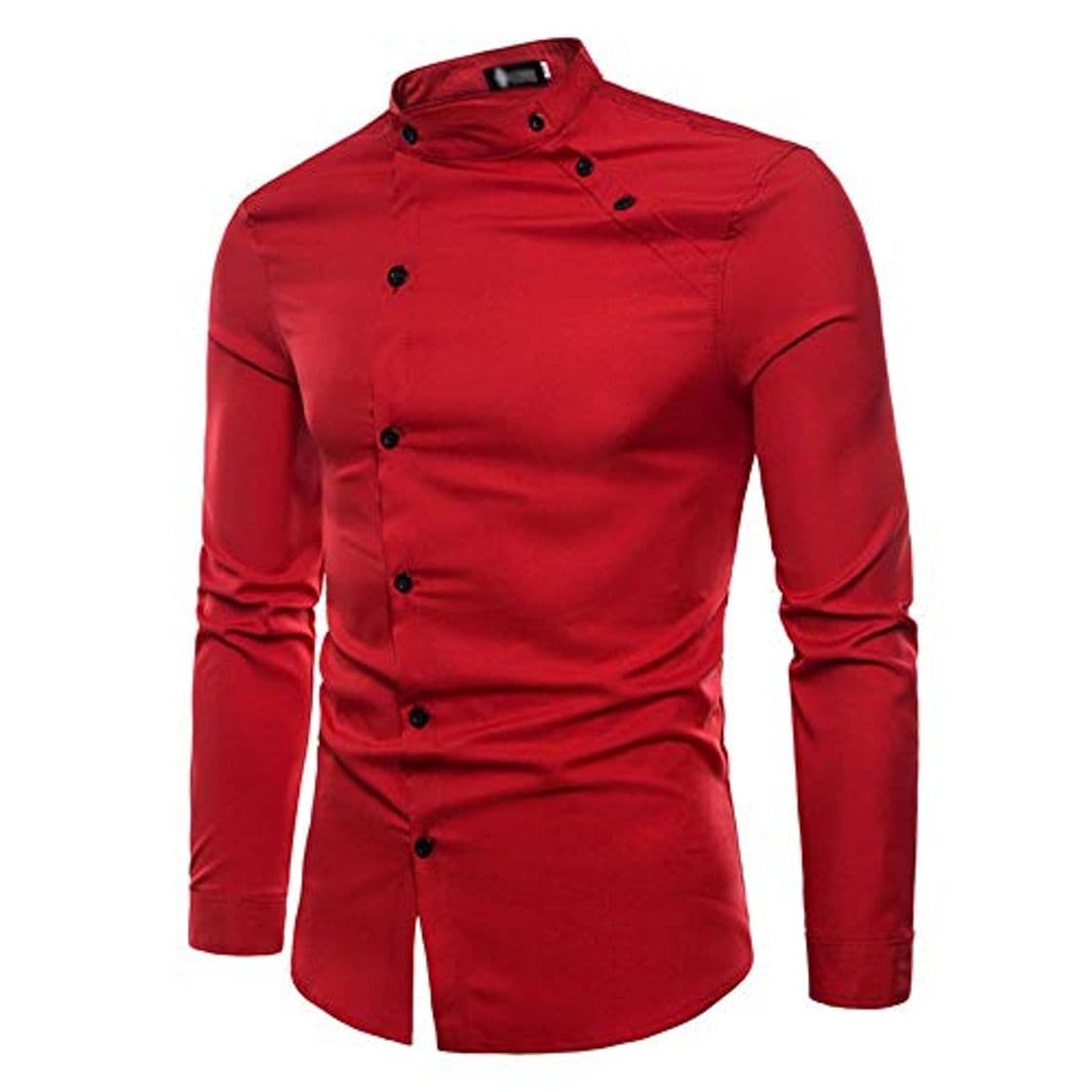 Producto NDY Camisa Masculina Comfort Jóvenes Casual Color sólido Corte Cruzado diseño de Moda Salvaje de la Solapa de Manga Larga con Cuello en V Diseño Delgado Creativo de Tendencia