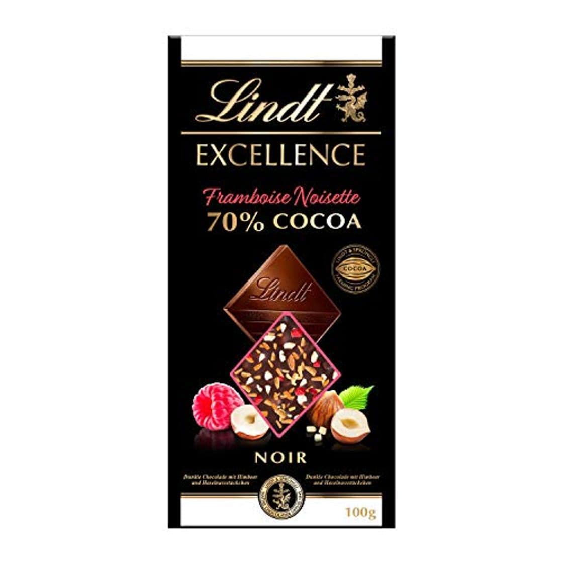 Producto Lindt Excellence 70% Cacao Frambuesa y Avellanas