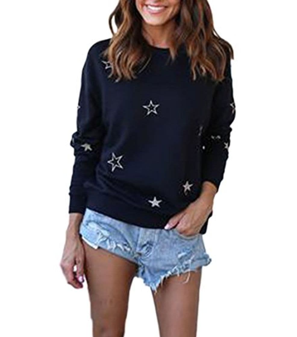 Producto La Mujer Sudaderas Camisetas De Manga Larga Estampadas Estrellas Blusa Tops Camisa