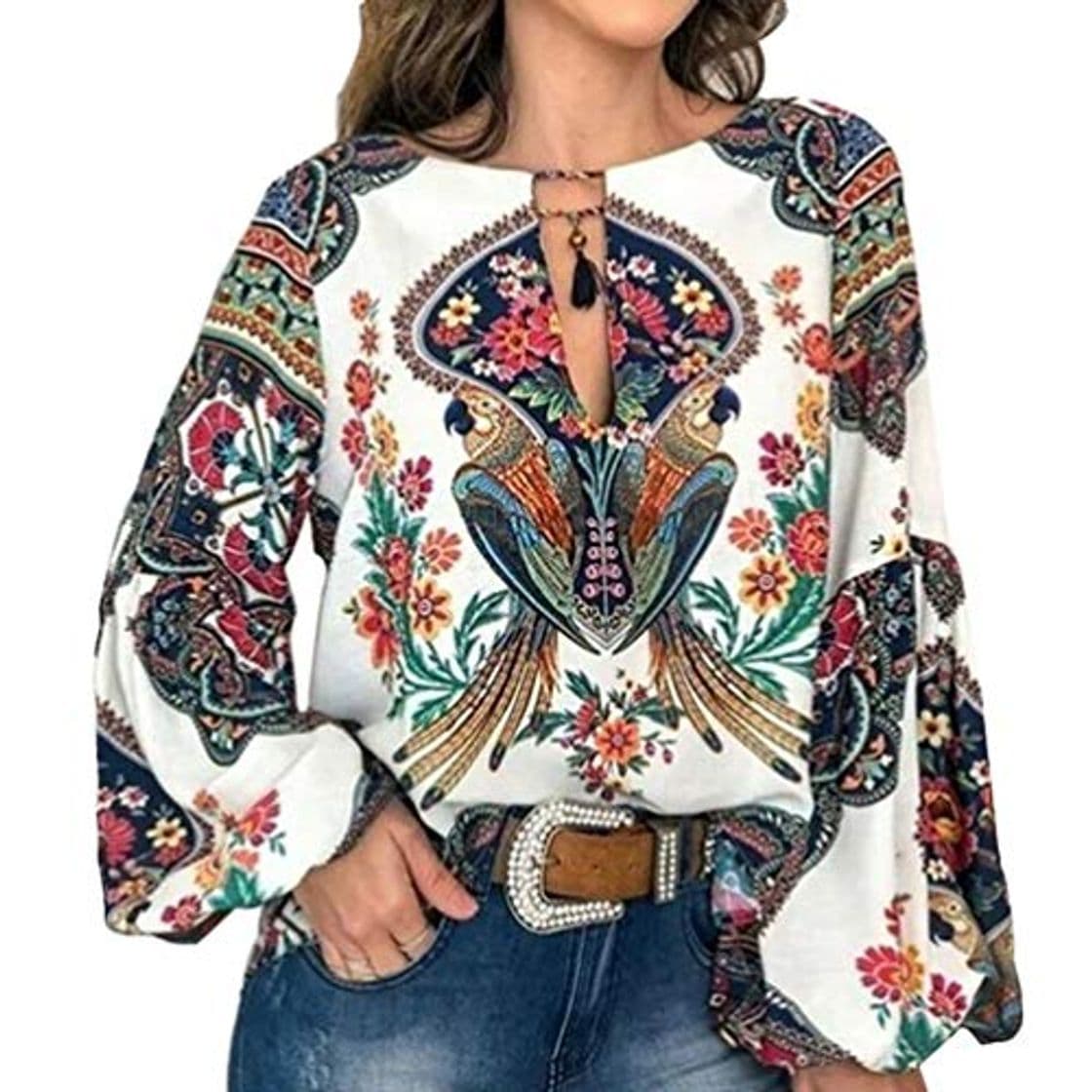 Producto FENICAL Blusa de Mujer Camisa Estampado de Flores Manga Larga Cuello Redondo