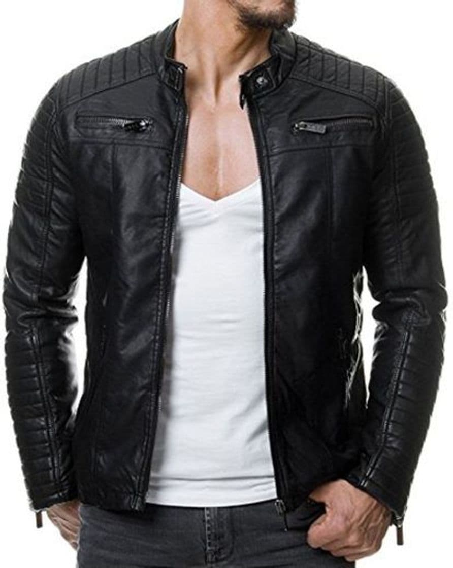 Moda Red Bridge Hombres Chaqueta de Cuero Sintética Casuales Algodón Cuero Real Moda