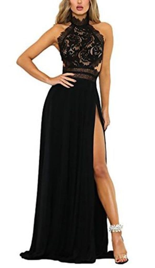 Fashion Mujer Vestidos De Fiesta Largos De Noche Elegantes Transparentes Ropa Dama Moderno Encaje Splicing Sin Mangas Sin Espalda Talle Alto con Aberturas Vestido Largo Vestidos Coctel