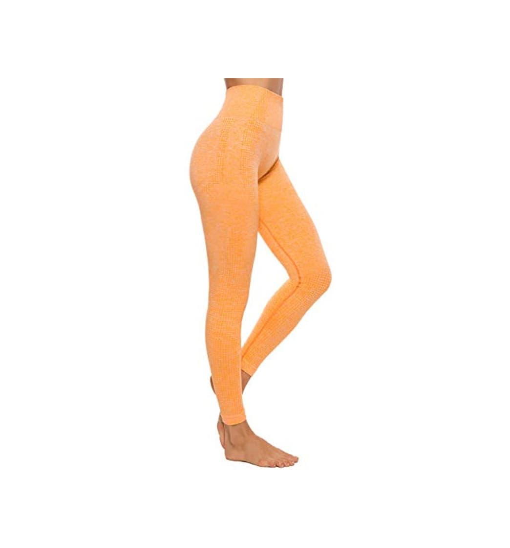 Product FITTOO Leggings Sin Costuras Corte de Malla Mujer Pantalon Deportivo Alta Cintura Yoga Elásticos Fitness Seamless #2 Naranja Large