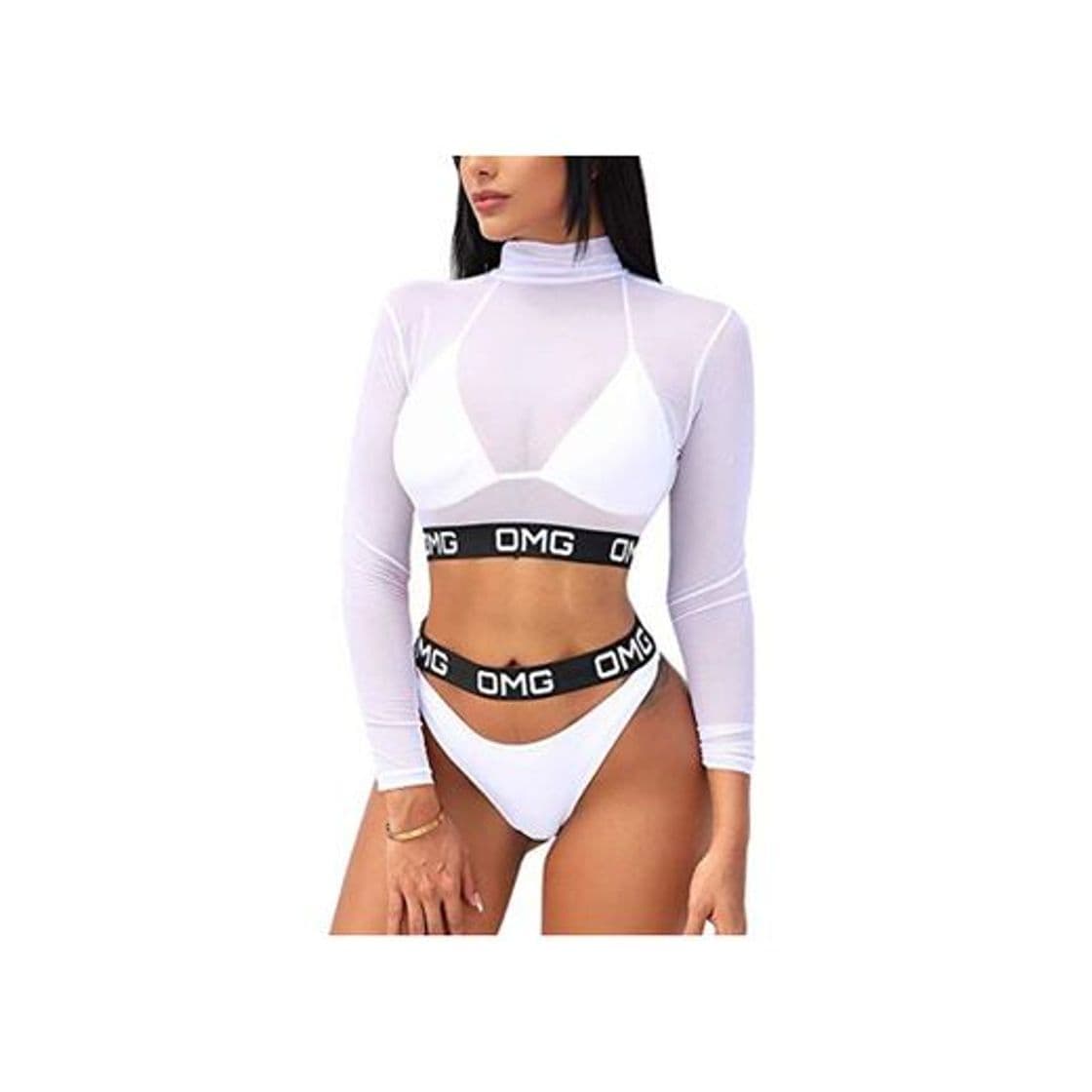 Moda Bañadores Bikini Conjuntos 3 Piezas de Mujer Sexy Set Bikini Negro Estilo