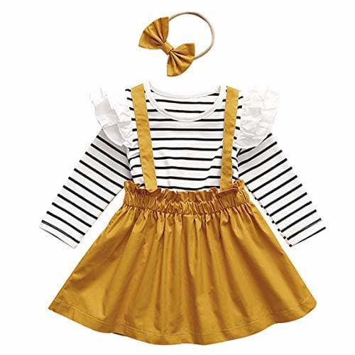 Product DaMohony Baby Girl Clothes Ruffle Long Sleeve Shirt Suspender Skirt Headband 3Pcs