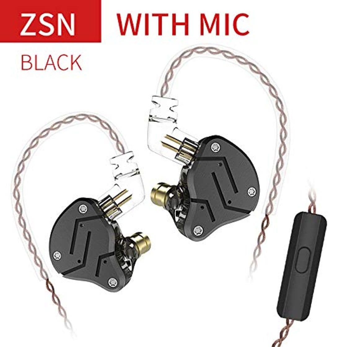 Producto Auricular KZ ZSN en Ears Auriculares Monitor 1DD 1BA Dual Driver Cancelación de Ruido con Cable Deporte con Cable Auricular Negro con micrófono