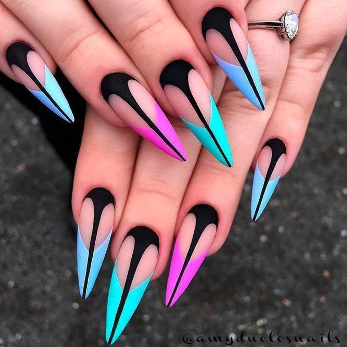 Fashion #nails #pink #blue #black