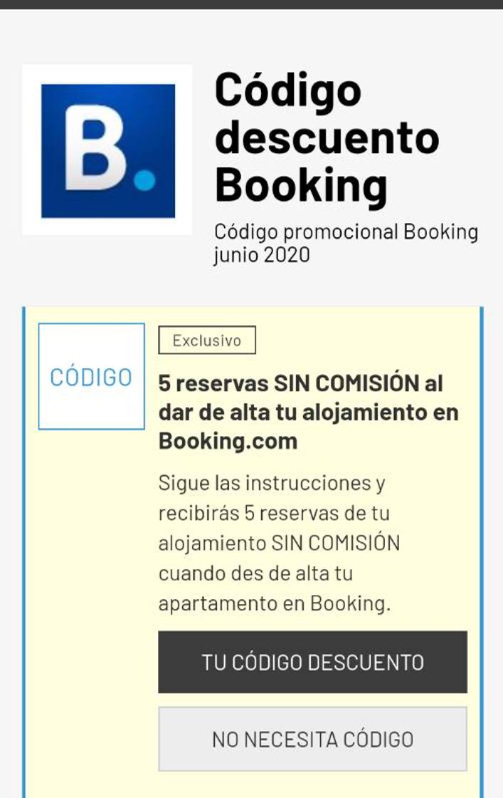 Moda Código descuento de booking para anfitriones