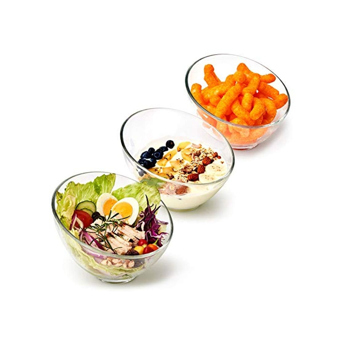 Product EZOWare Cuencos para Ensalada de Vidrio, Set de 3 Cuenco Inclinado Apilables