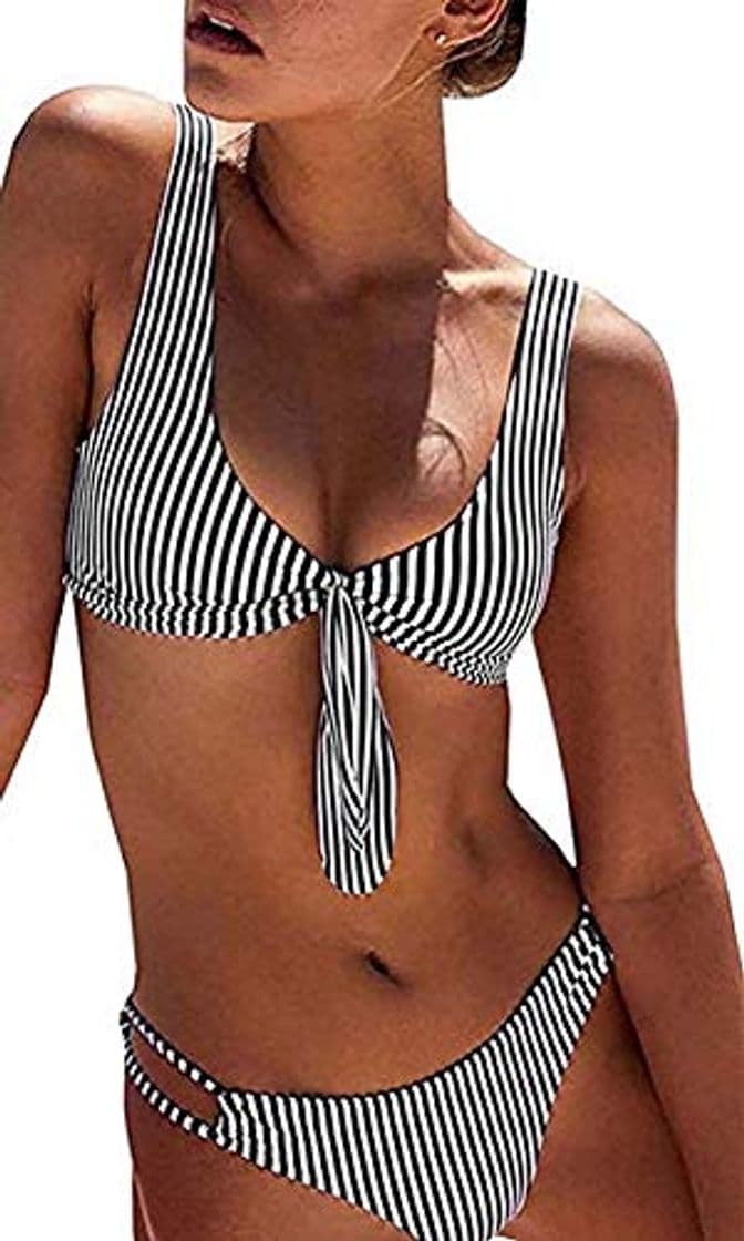 Fashion heekpek Bikini Mujer a Rayas Top Triángulo Relleno Braga con Tiras Laterales