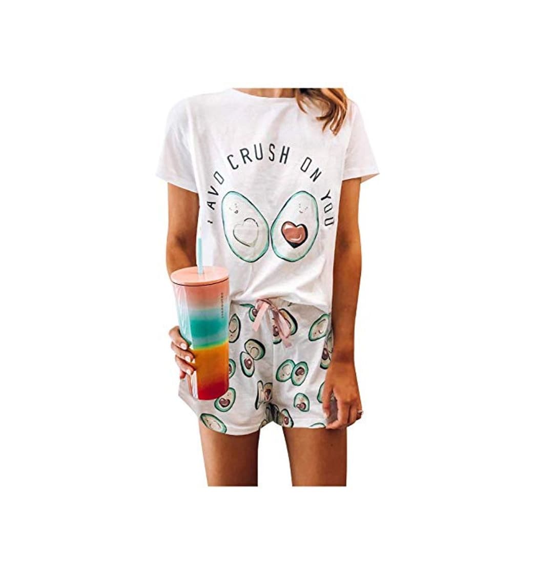 Producto Ropa de Dormir Mujer Verano Algodón Conjunto Casual de Dos Piezas Camiseta y Pantalon Corto Short Estampado Chandal Deporte Señora Pijama Manga Corta Niña Traje de Casa Lenceria Interior