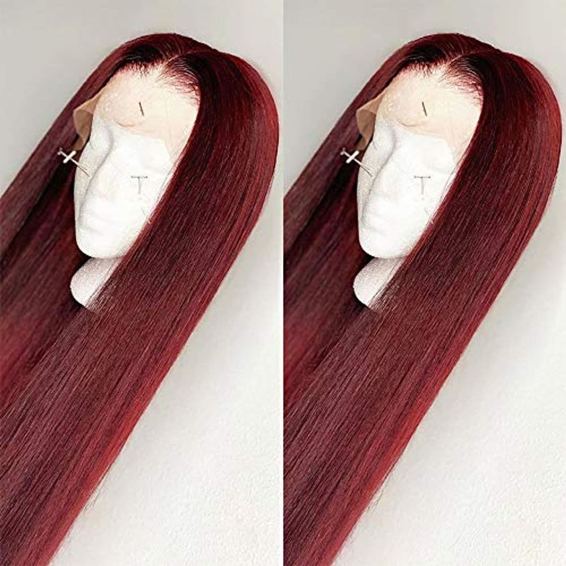 Product Fureya Synthetic Wigs for Women Heat Resistant Fiber Glueless Lace Front Ombre Wigs with Baby Hair Wine Red with Black Roots 24 inch