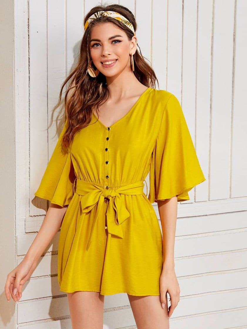 Fashion Monos Cuentas Liso Amarillo Casual