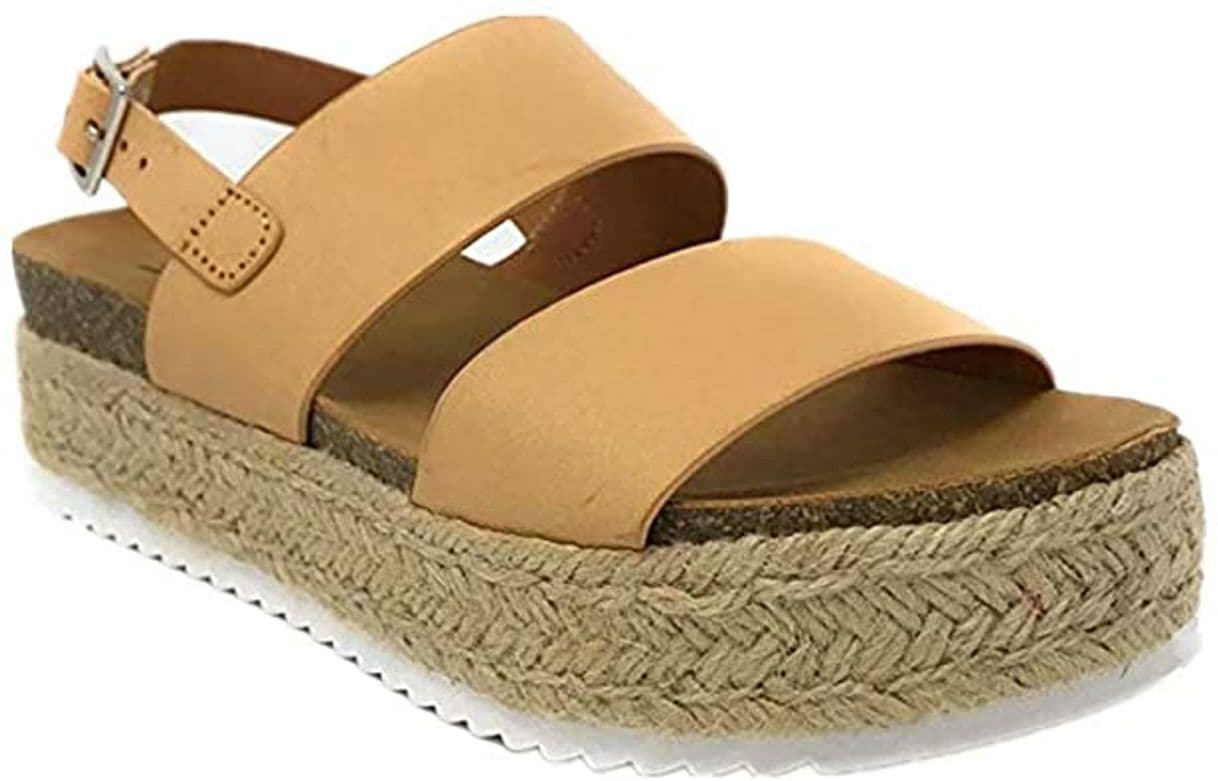 Product Sandalias Mujer Cuña Piel Plataformas Alpargatas Punta Abierta 5 CM Tacon Verano Tobillo Hebilla Zapato de Playa Moda Fiesta Negro 39