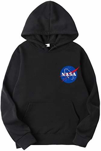 Moda OLIPHEE Sudaderas con Capucha Color Sólido con Logo de NASA para Fanáticos