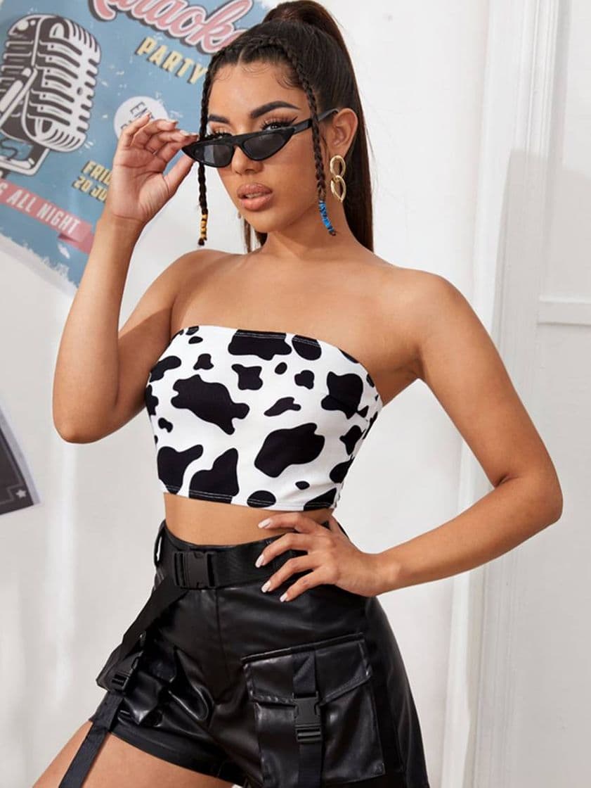 Moda Top con estampado de vaca 