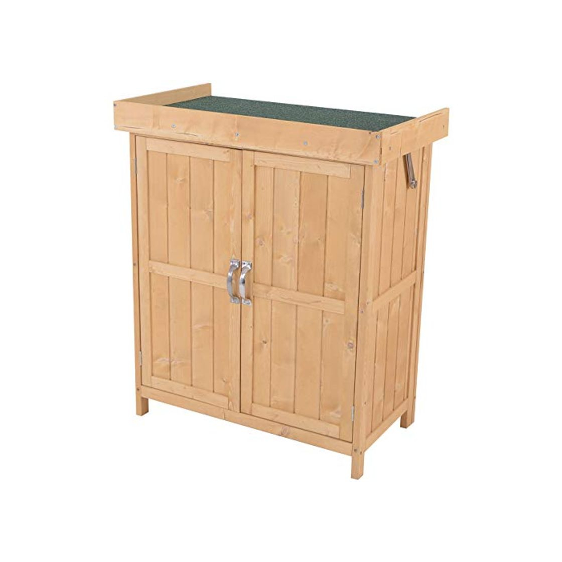 Producto Outsunny Cobertizo de Madera Armario Herramientas de Jardinería Caseta Exterior 2 Puertas Techo Impermeable Madera Maciza 74x43x88cm