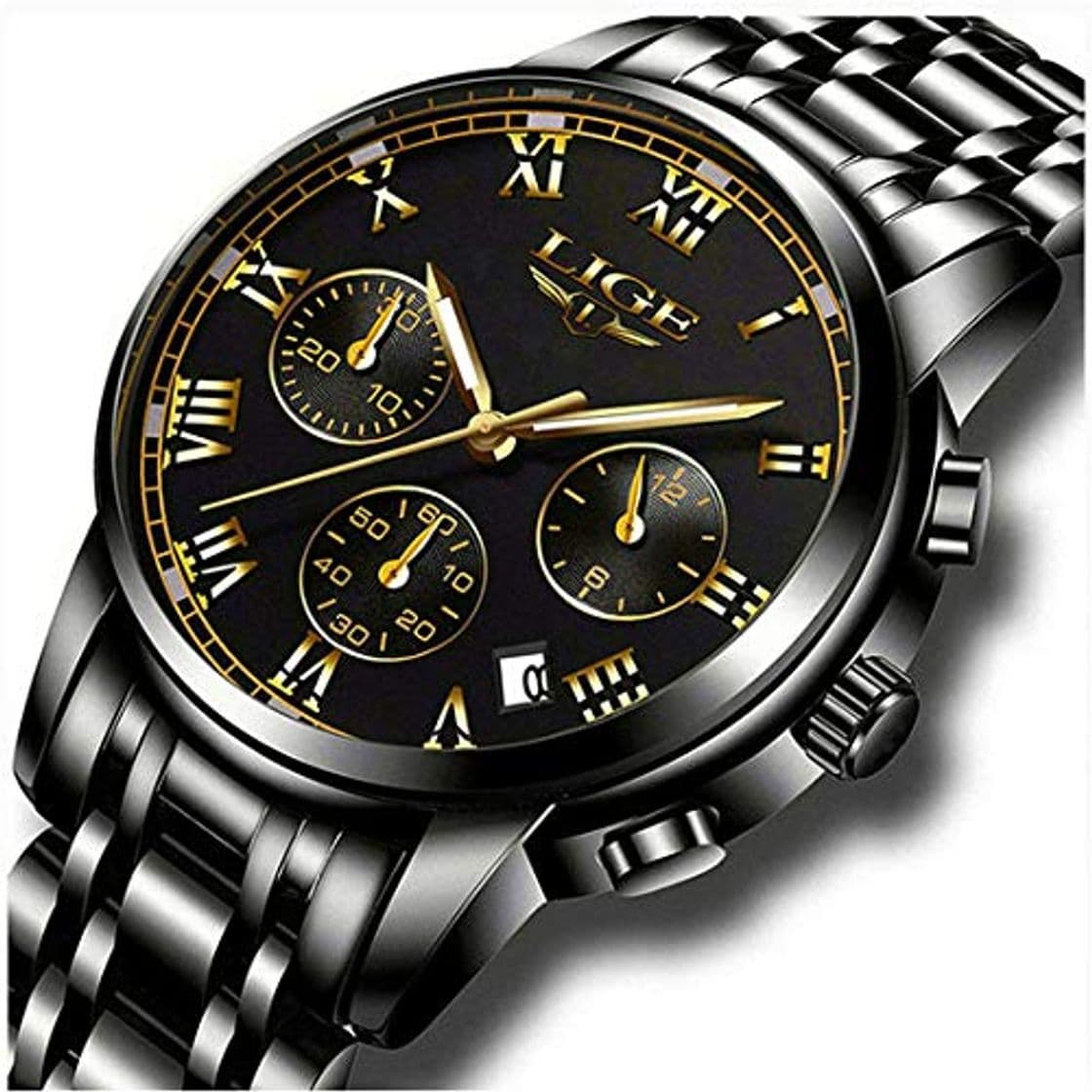 Lugar Relojes Hombre Acero Inoxidable Impermeable Deportes analógico de Cuarzo Hombres Reloj LIGE