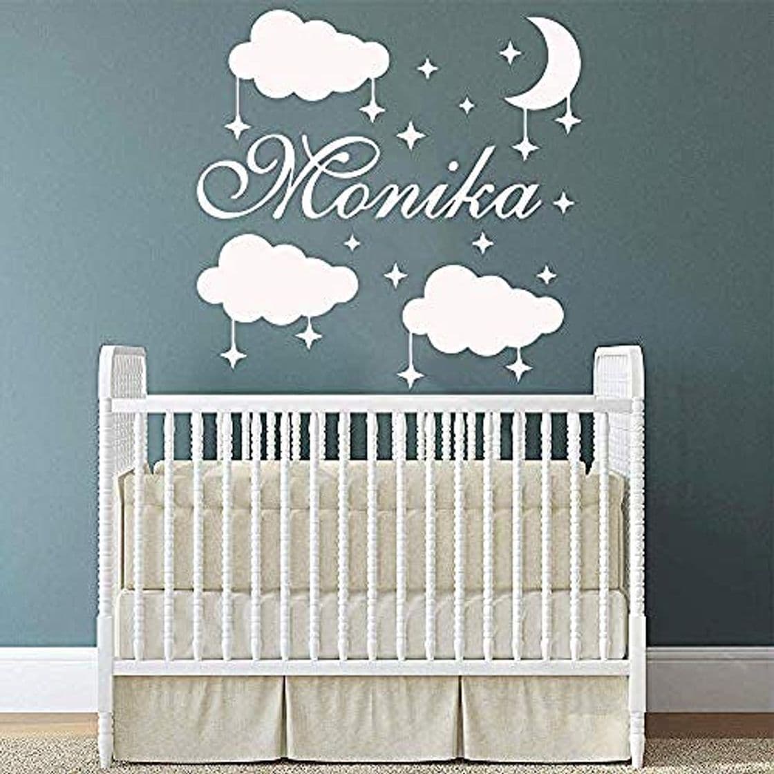 Product Nombre personalizado personalizado estrellas nubes vinilo pegatina de pared calcomanías para niños habitación pegatinas decoración dormitorio decoração Quarto 57x58cm