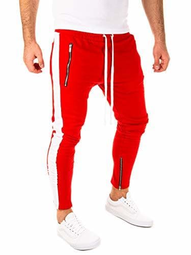 Moda PITTMAN Pista Retro Pantalón De Deporte Hombre Cremallera Chándal Mezclar Suave Carmesí,