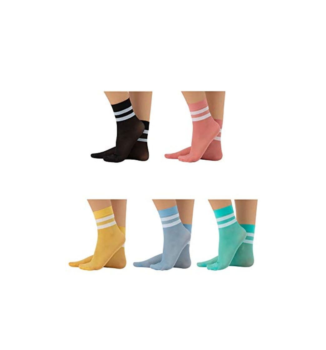 Product PACK 5 PARES Calcetines de Colores, Calcetines con Rayas, Minimedias Estilo Casual