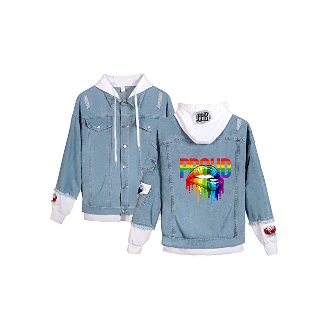 Producto LGBT Chaqueta Vaquera con Capucha Mujer Hombre Hip Hop Sudadera 2 en 1 Patchwork Abrigo Jeans Old School Blazer Denim Bomber Piloto Jacket Aviator Cardigan Jaqueta A18320NZ01232XL