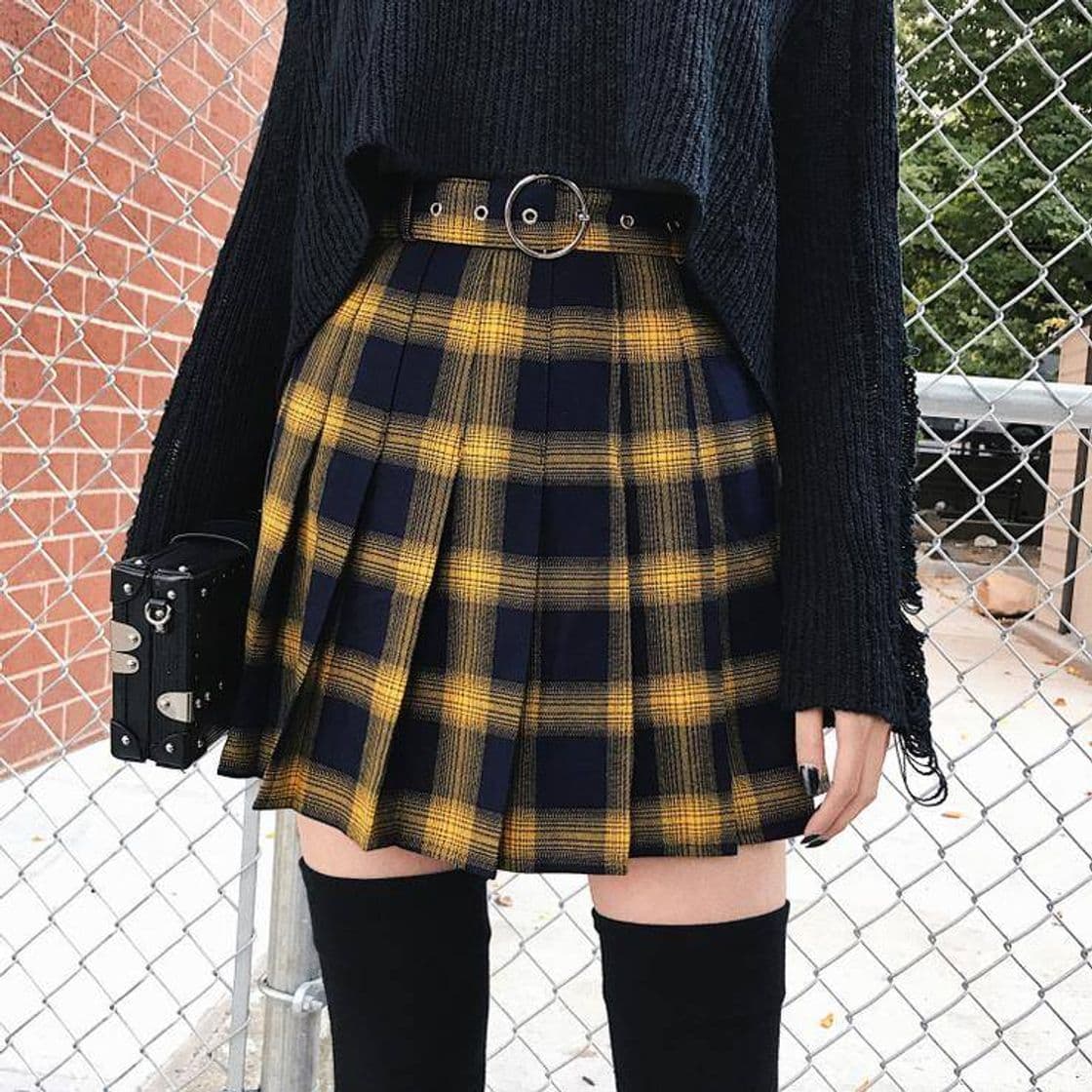 Moda Falda plisada de estilo punk de celosía Harajuku para mujer
