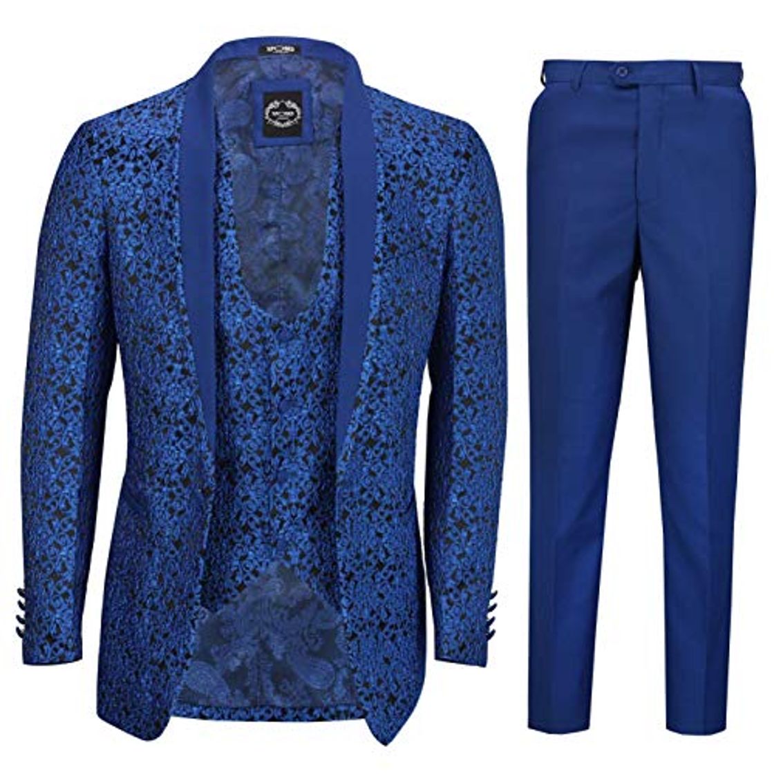 Producto Hombres 3 Pieza Azul Jacquard Juego Adaptado Fit Floral Azul De Paisley