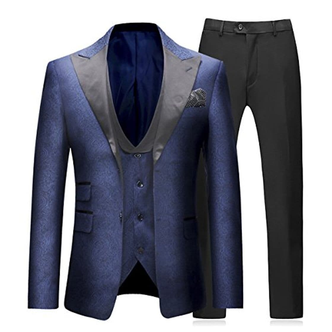 Producto Sliktaa Trajes para Hombre 3 Piezas Slim Fit Boda Formal Traje de Cena Negro Azul Marino Vino Rojo Un botón con Muesca Solapa Esmoquin Blazer Chaqueta Chaqueta y Pantalones