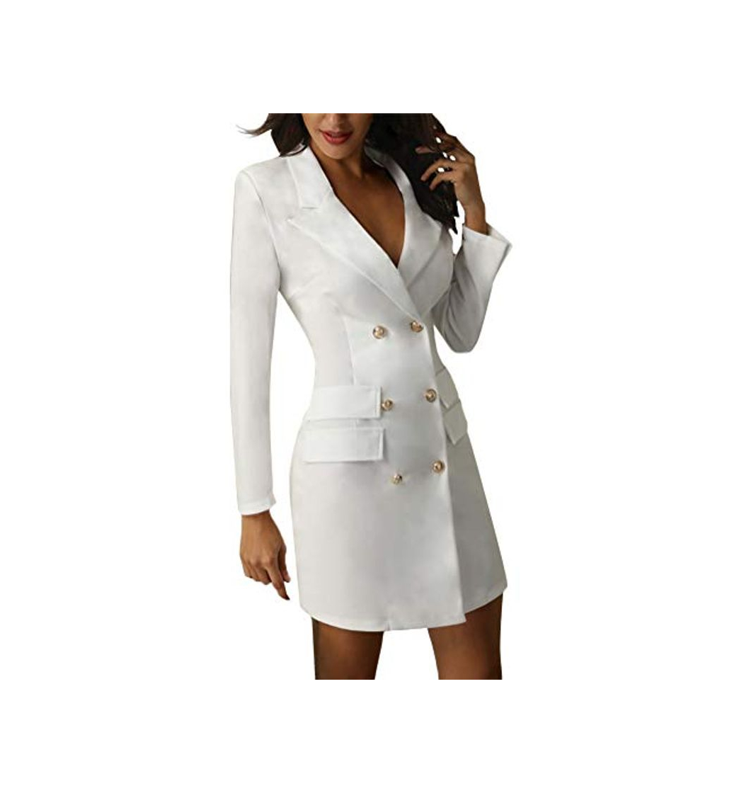 Producto Minetom Mujer Blazer Manga Larga Chaqueta del Traje Mini Vestido Oficina Negocios Parte OL Cuello en V Botón Chaqueta Abrigo Blanco ES 40