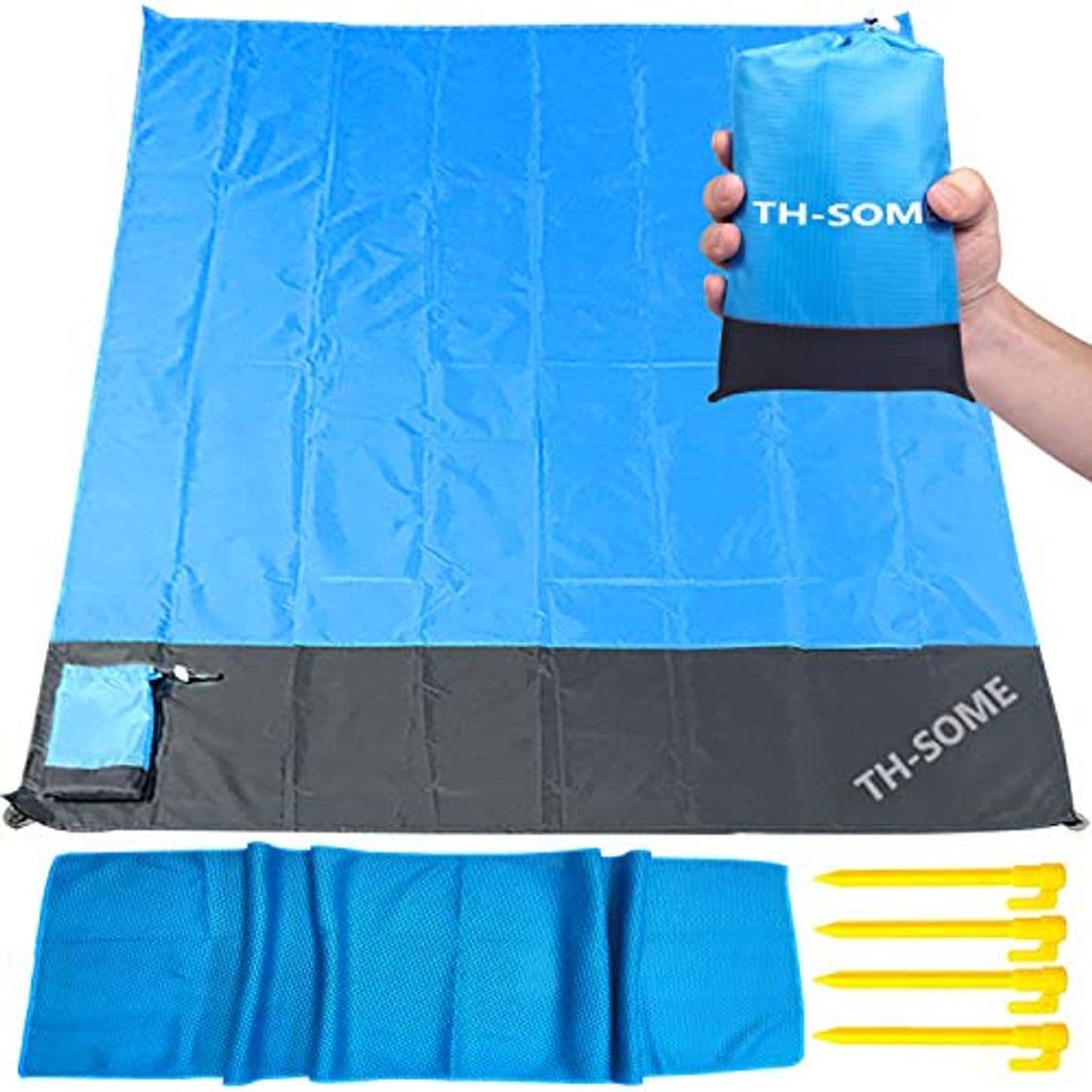 Producto Th-some Alfombras de Playa, Manta Picnic Impermeable Anti-Arena con 4 Estaca Fijo