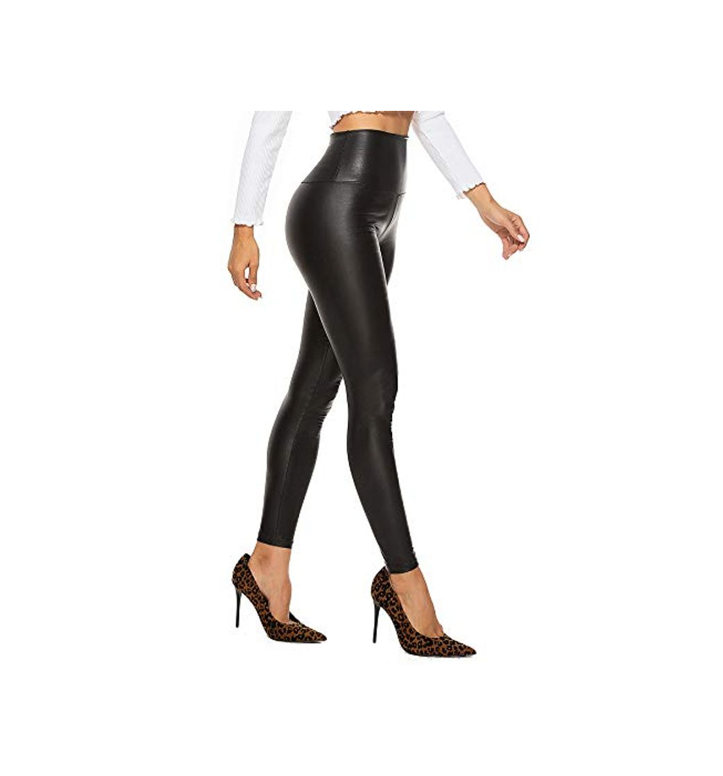 Product FITTOO Mujeres PU Leggins Cuero Brillante Pantalón Elásticos Pantalones para Mujer300#2 Negro Mate XL