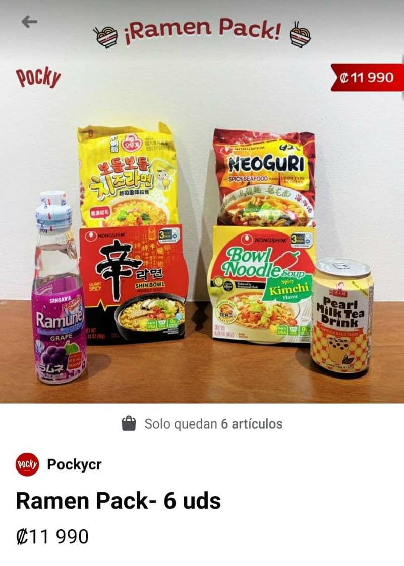 Producto 6 pack Ramen